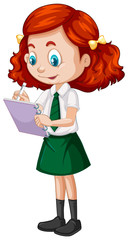 One happy girl writing on notebook