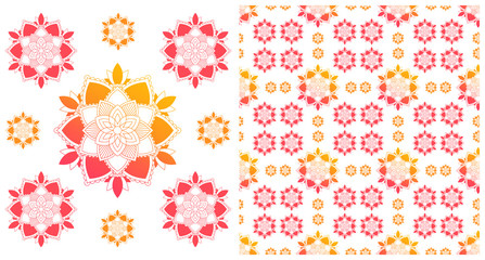 Seamless design with colorful mandalas pattern
