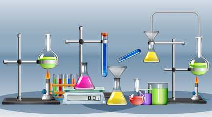 Science equipments on gray background