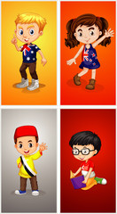Four kids on different backgrounds