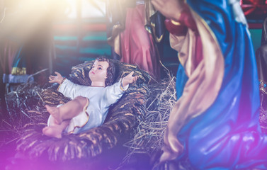 A Christmas nativity scene, with baby Jesus