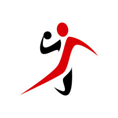 Handball vector sign. Abstract colorful silhouette of player for tournament logo or badge. Handball logo team
