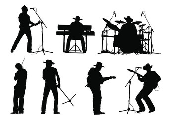 Vector silhouettes of a country music band performing