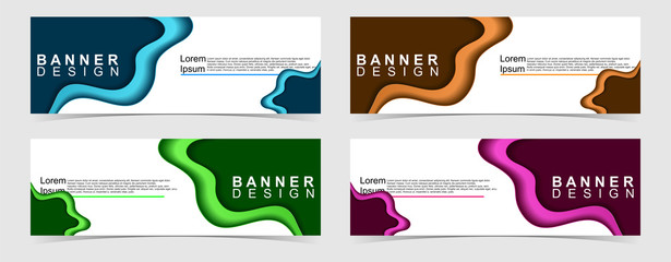 Set of abstract vector banners design. Collection of web banner template. modern template design for web, ads, flyer, poster with 4 different colors on grey background