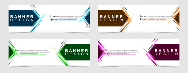 Set of abstract vector banners design. Collection of web banner template. modern template design for web, ads, flyer, poster with 4 different colors on grey background
