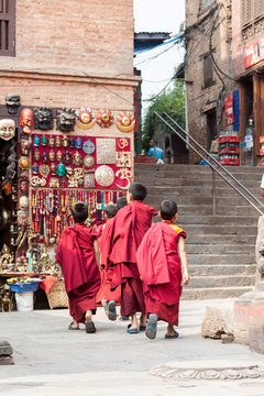 NEPAL, Swayambhunath - 4th May 2014 - Young Buddhist children in Swayambhunath, Nepal.