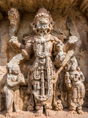 A carving of the Hindu god Narasimha at the 13th Century temple of Somanathapur, Karnataka, South India.