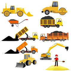 road repair equipment vector set isolated on white
