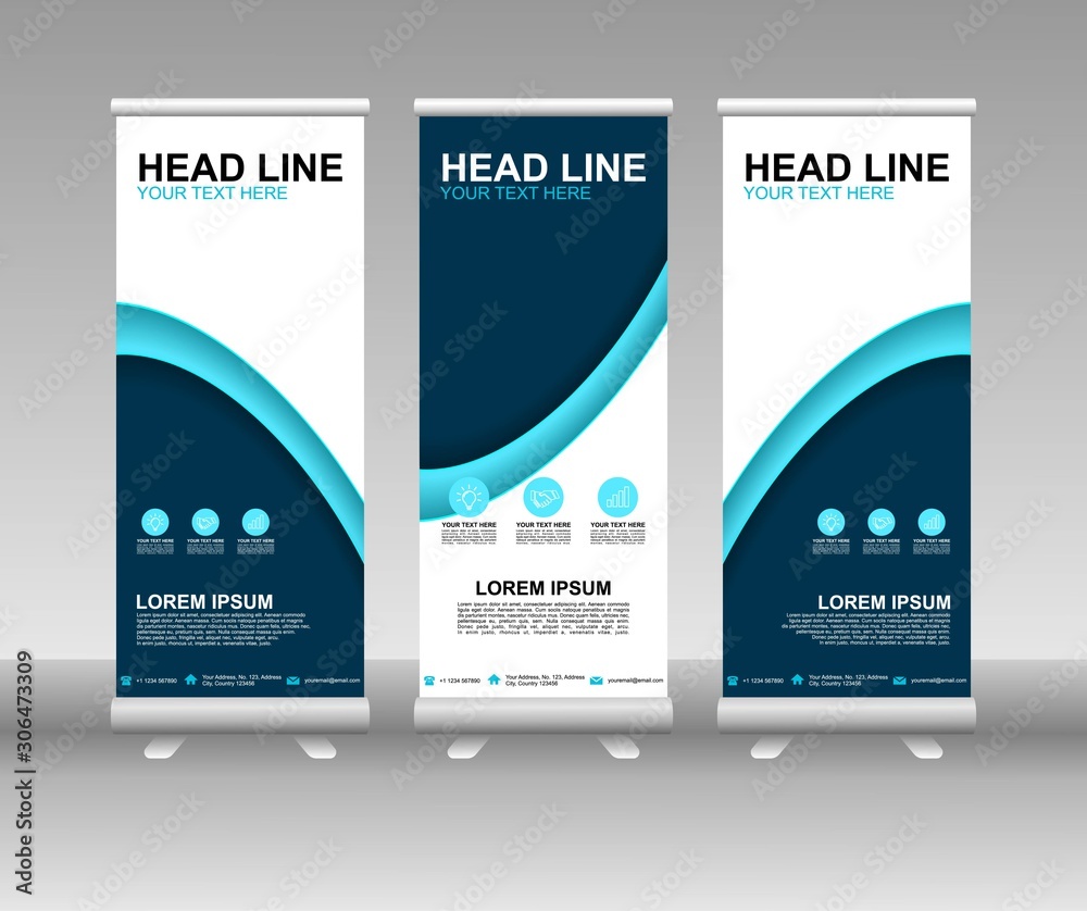 Canvas Prints blue roll up banner stand. vertical vector template design. modern flag banner design with abstract 