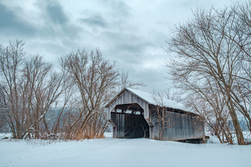 Covered Bridge during winter, Vermont, USA.