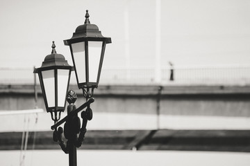 Landscape with beautiful lanterns on the background of the Golden bridge.