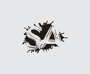   Initial S, A and SA flat splatter logo icon. Abstract ink splash design.
