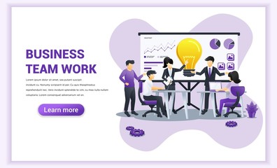 Business web banner concept design with people in meeting and presentation. Can use for web banner, business marketing, content strategy, landing page, web design. Flat vector illustration