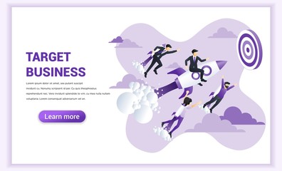 Business concept. Businessman flying high riding a rocket to achieve business goal. Can used for web banner, infographics, landing page, web template. Flat vector illustration