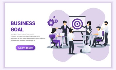 Business team work concept design. People working on table with dartboard target. Business leadership, cooperation, partnership, team metaphor, team work symbol. Flat vector illustration