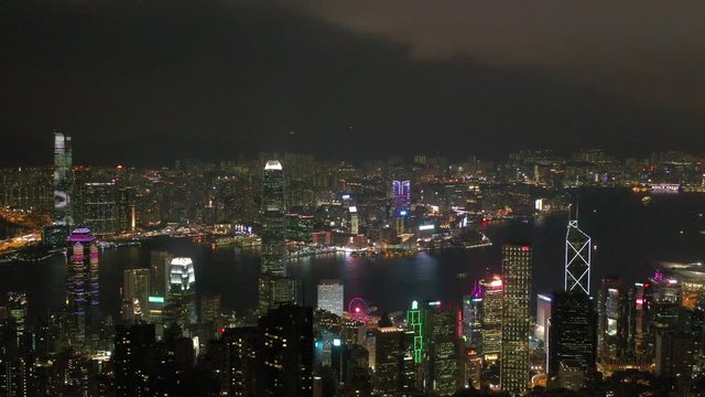 Aerial view of Hong Kong Skyline at night 