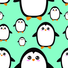 Cute penguins with seamless pattern