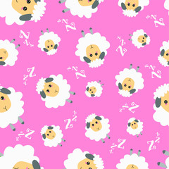 Cute sheeps on pink background. 