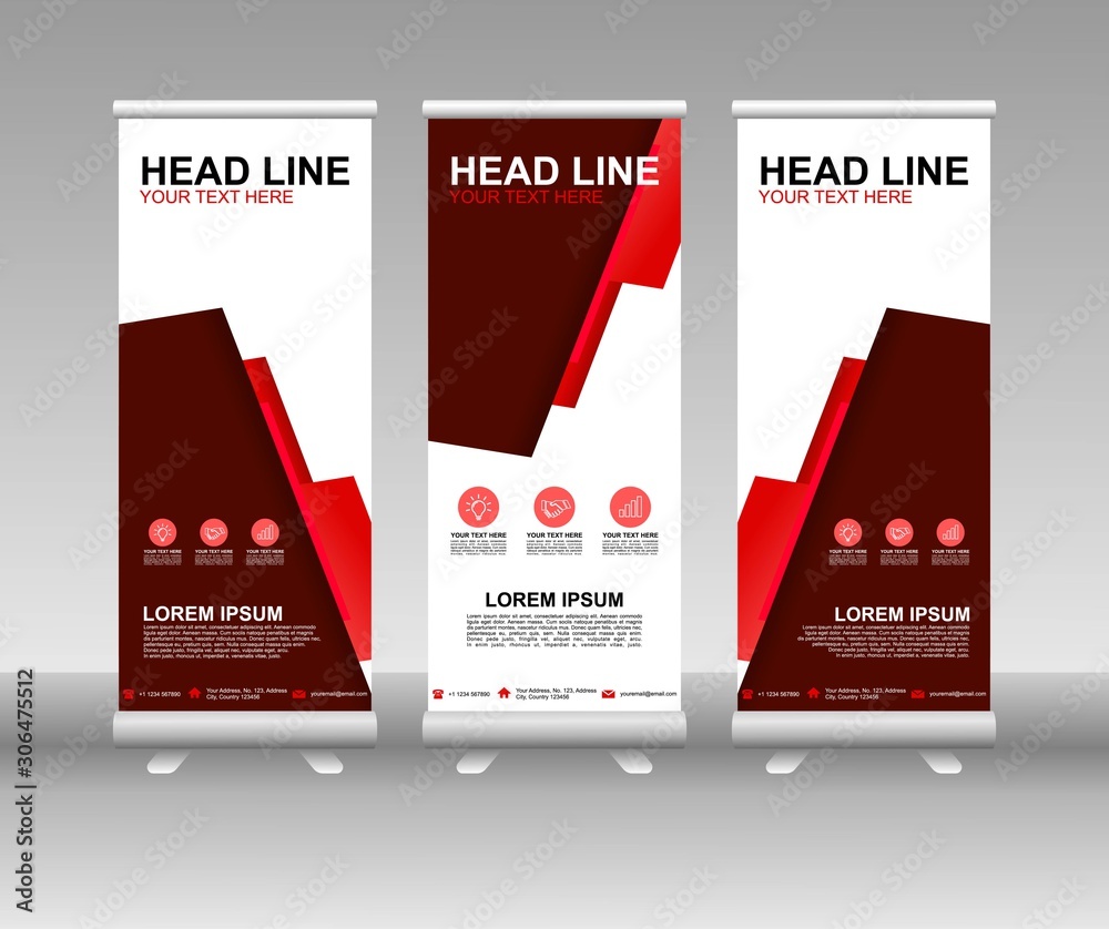 Canvas Prints red roll up banner stand. vertical vector template design. modern flag banner design with abstract b