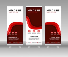 Red Roll up banner stand. Vertical Vector template design. Modern Flag Banner Design with abstract background can be used for Annual Report, Cover, Flyer, Magazine, Presentation, Poster, Website