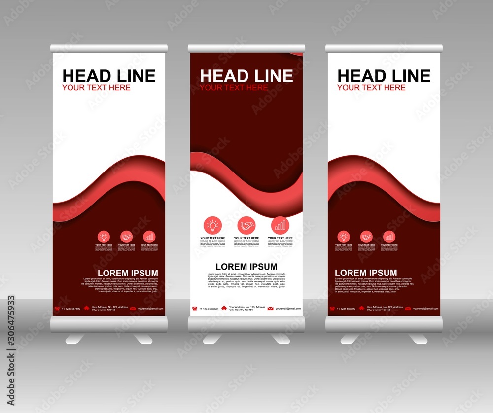 Canvas Prints red roll up banner stand. vertical vector template design. modern flag banner design with abstract b