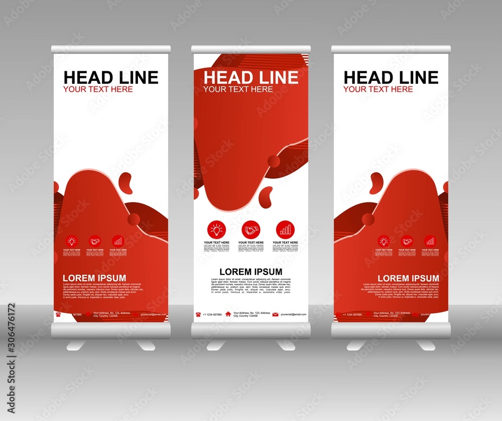 Canvas Prints red roll up banner stand. vertical vector template design. modern flag banner design with abstract b