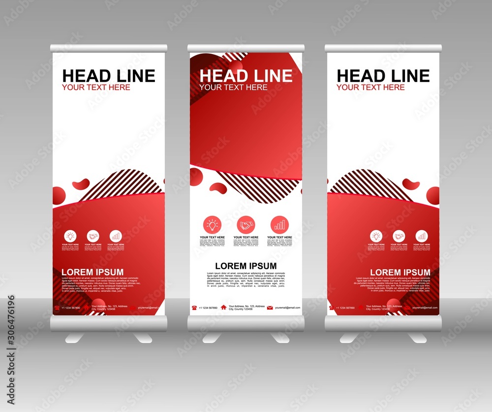 Canvas Prints red roll up banner stand. vertical vector template design. modern flag banner design with abstract b