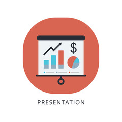 Business presentation icon. Flip chart with growing graph, diagram. Whiteboard isolated on background.