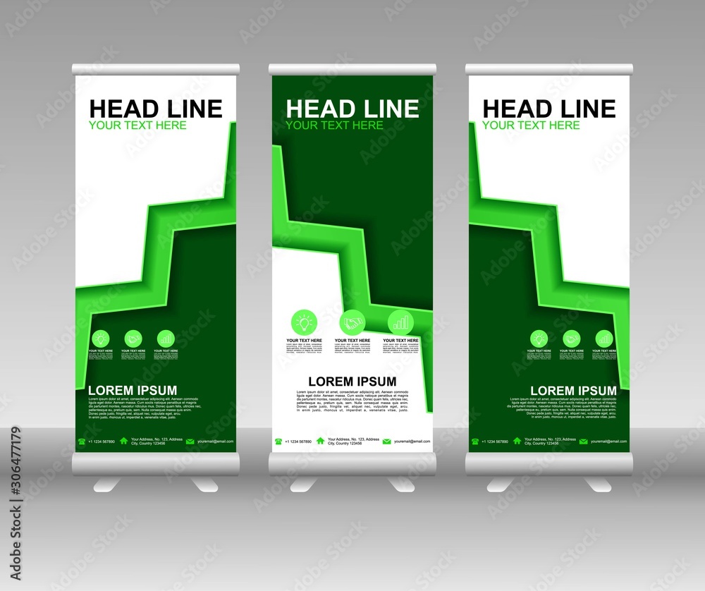Wall mural roll up banner stand. vertical vector template design. modern flag banner design with abstract backg