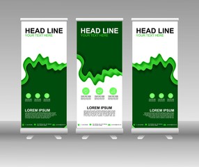 Roll up banner stand. Vertical Vector template design. Modern Flag Banner Design with abstract background can be used for Annual Report, Cover, Flyer, Magazine, Presentation, Poster, Website