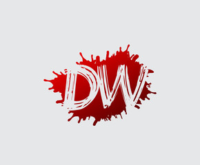  Initial D, W and DW flat splatter logo icon. Abstract ink splash design.