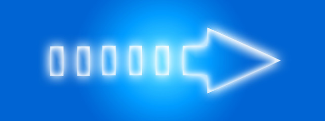 青いグラデーション背景に浮かぶ光の矢印