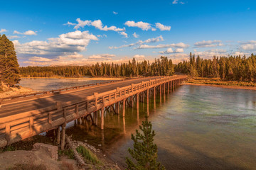 Fishing Bridge over Yellowstone river at sunset.Yellowstone National Park.Wyoming.USA