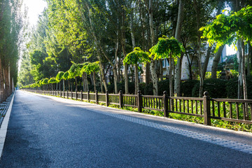 Straight asphalt roads in the countryside at dusk