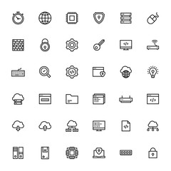 Black line art illustration of business or programing icon.