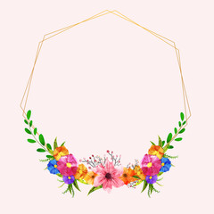 Hexagon Frame Decorated with Watercolor Effect Flowers on Background with Space For Text.