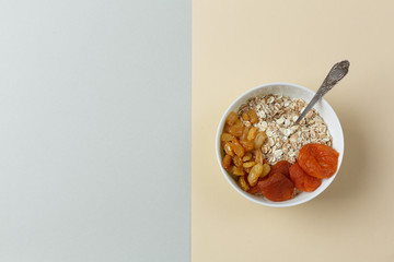 top view, healthy food on a plain background