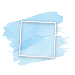Blue Watercolor Brush Stroke Effect Background with White Square Frame.