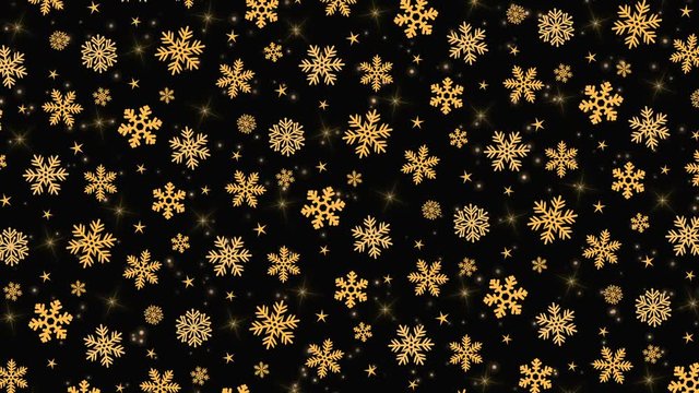 Gold snowflakes on the black background