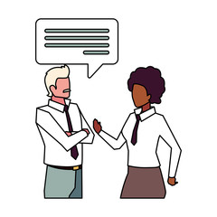 business couple with speech bubble on white background