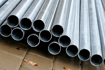 Steel pipes on the warehouse