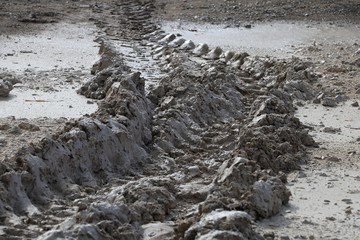 truck trace on the dirty road