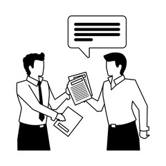 businessmen with speech bubble on white background