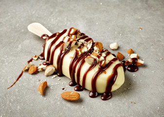 ice cream covered with white chocolate