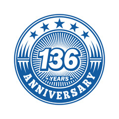 136 years logo. One hundred thirty six years anniversary celebration logo design. Vector and illustration.
