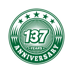 137 years logo. One hundred thirty seven years anniversary celebration logo design. Vector and illustration.