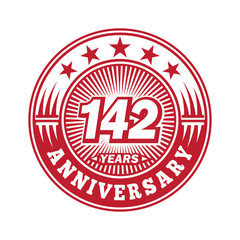 142 years logo. One hundred forty two years anniversary celebration logo design. Vector and illustration.