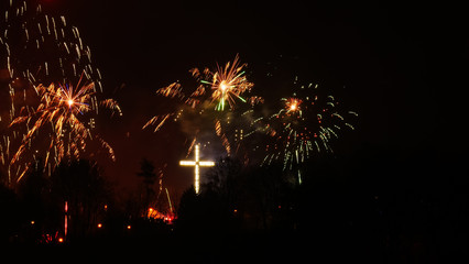 Colorful fireworks at holiday night