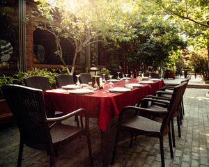 restaurant table in the garden for ten person