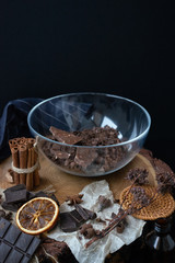Cooking chocolate truffles in a glass bowl